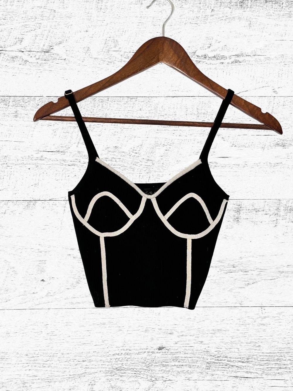 Say What? Black Cami with Cream Contrast Trim
